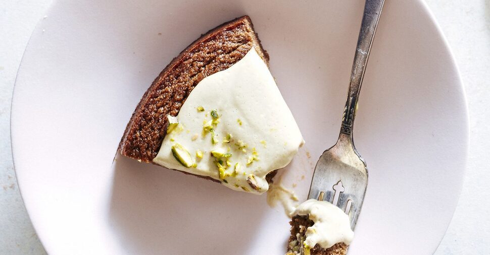 Almond Teff Cake With Apricot Preserves & Cashew Cream