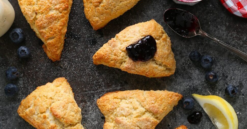 Lemon Cream Scones With Blueberry Preserves