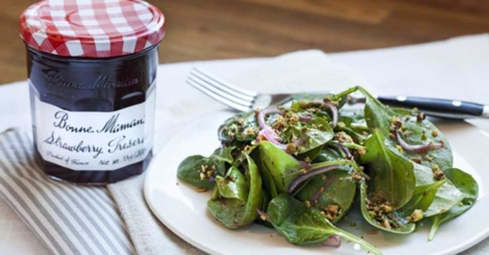 Spinach Salad with Strawberry Vinaigrette and Pistachios