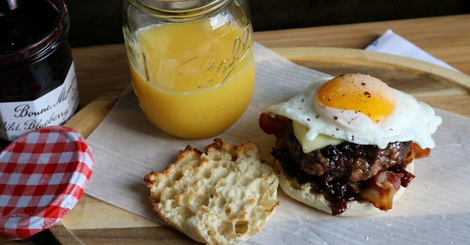 Wild Blueberry Glazed Breakfast Burger