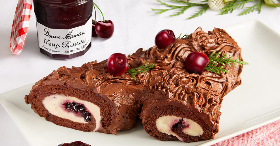 Bûche de Noël with Bonne Maman Cherry Preserves and Cream Cheese Filling