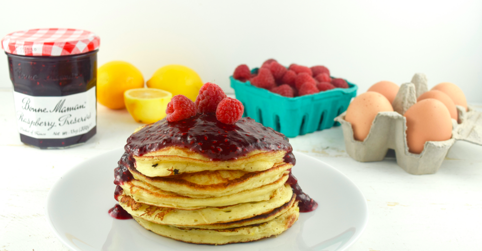 Greek Yogurt & Meyer Lemon Pancakes With Raspberry Compote